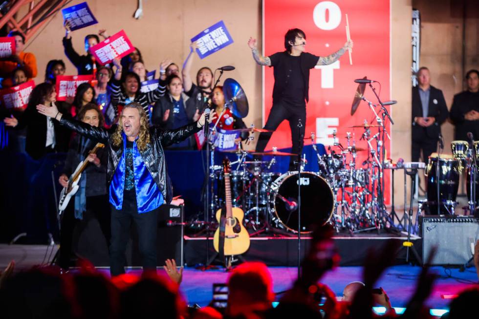 Mana, a popular Mexican pop-rock band, performs during a rally for Democratic presidential nomi ...