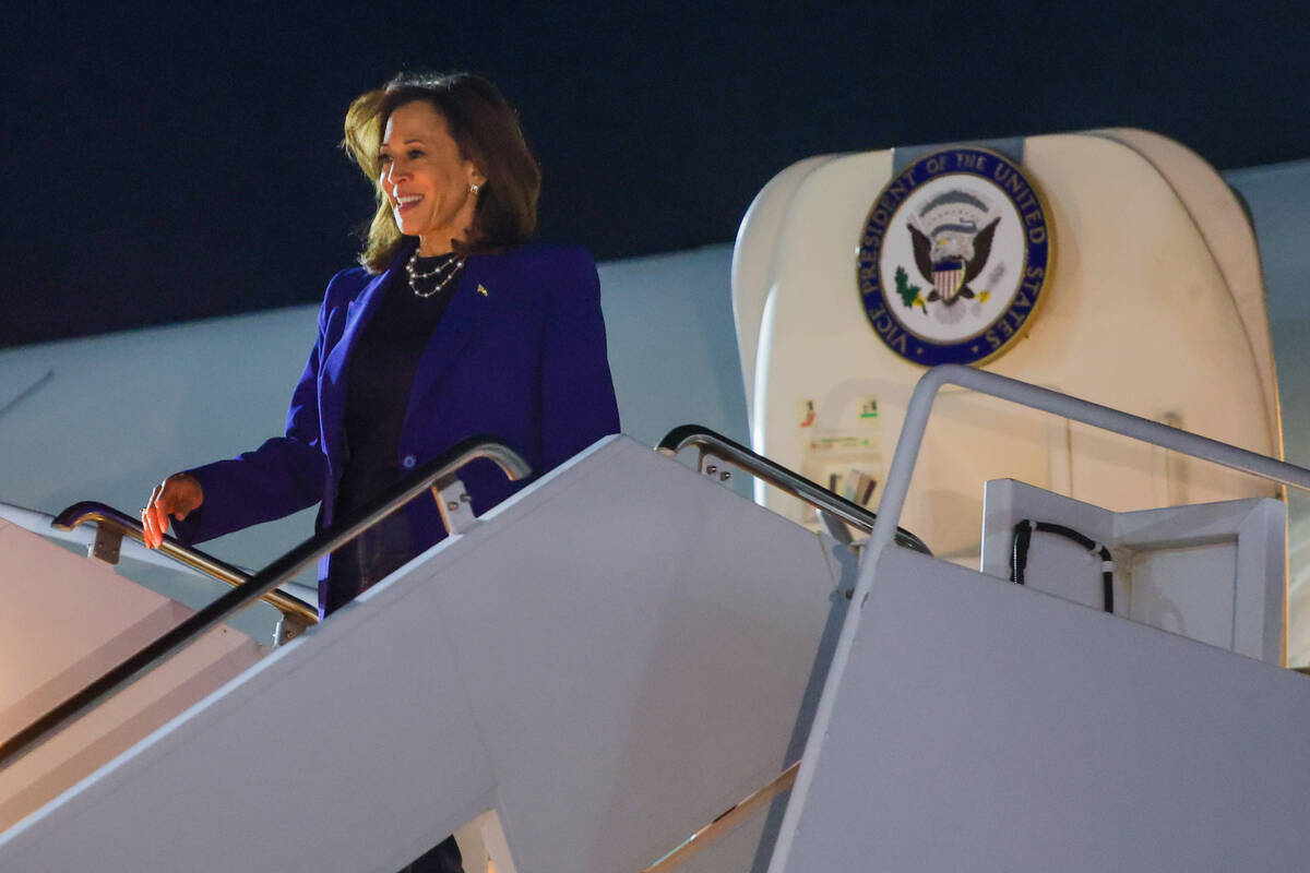 Democratic presidential nominee Vice President Kamala Harris arrives at Harry Reid Internationa ...