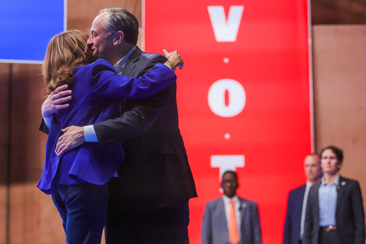 Democratic presidential nominee Vice President Kamala Harris, left, and Second Gentleman Doug E ...