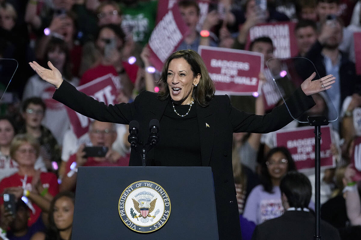 Democratic presidential nominee Vice President Kamala Harris arrives to speak at a campaign eve ...