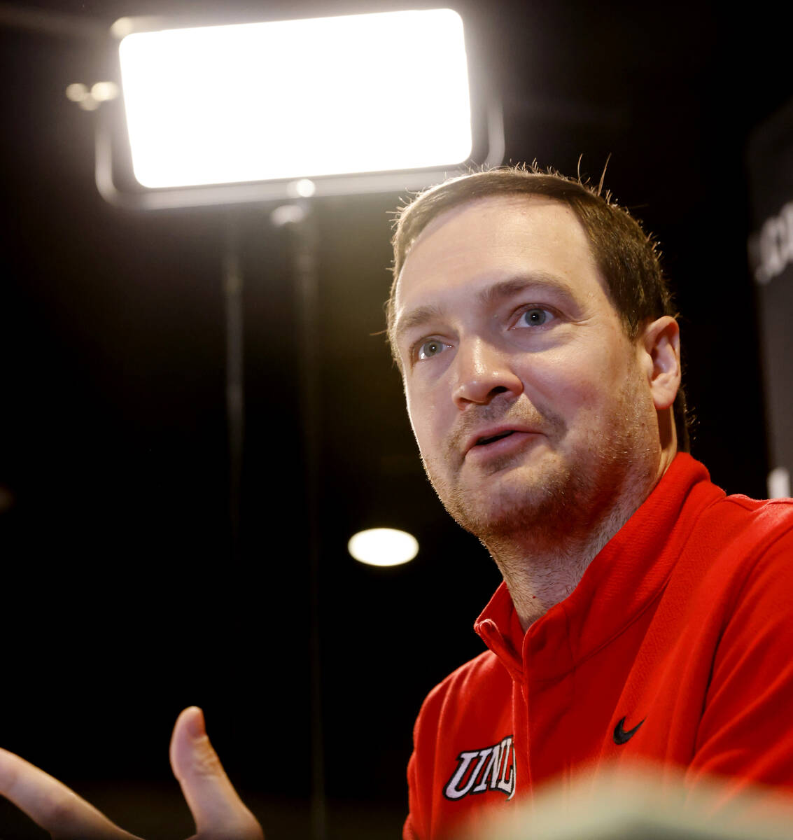 UNLV head coach Kevin Kruger speaks during the Mountain West Conference men's basketball media ...