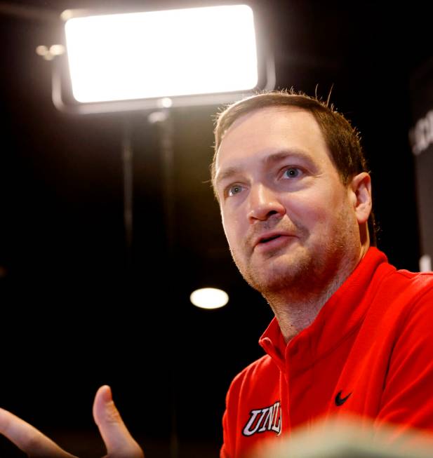 UNLV head coach Kevin Kruger speaks during the Mountain West Conference men's basketball media ...