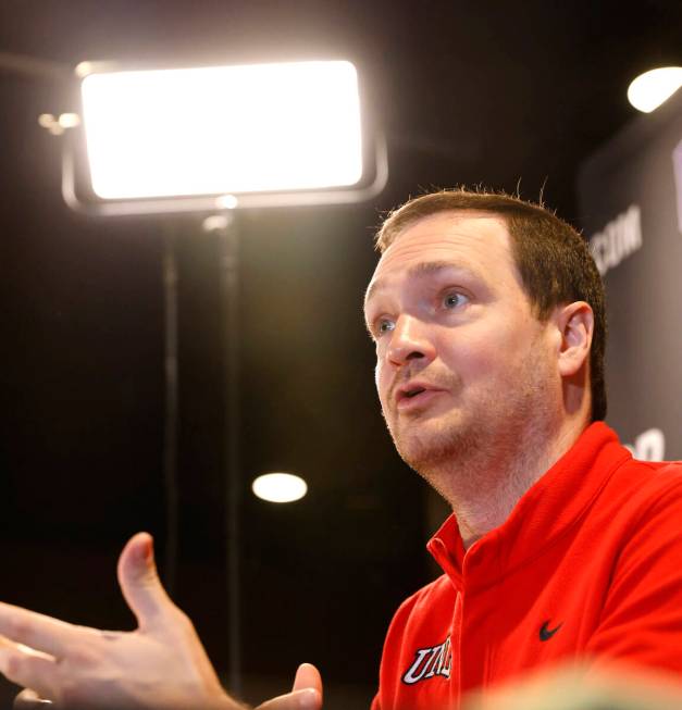 UNLV head coach Kevin Kruger speaks during the Mountain West Conference men's basketball media ...