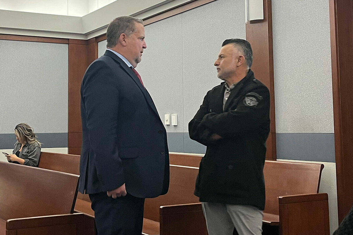 Sean Lucero appears in Las Vegas Justice Court on Thursday, Oct. 31, 2024 with attorney Craig H ...