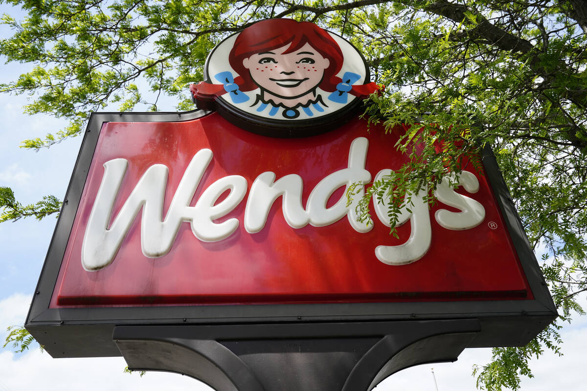 FILE - A Wendy's restaurant sign is shown in Brookhaven, Pa., May 10, 2021. (AP Photo/Matt Rour ...