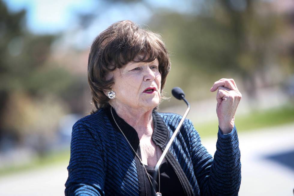 Mayor Pro Tem Lois Tarkanian speaks at a ceremony to kickoff renovation work at Woofter Park in ...