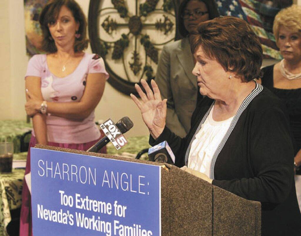 During a news conference at Luca's Cafe, city councilwoman Lois Tarkanian, entertainer Rita Rud ...