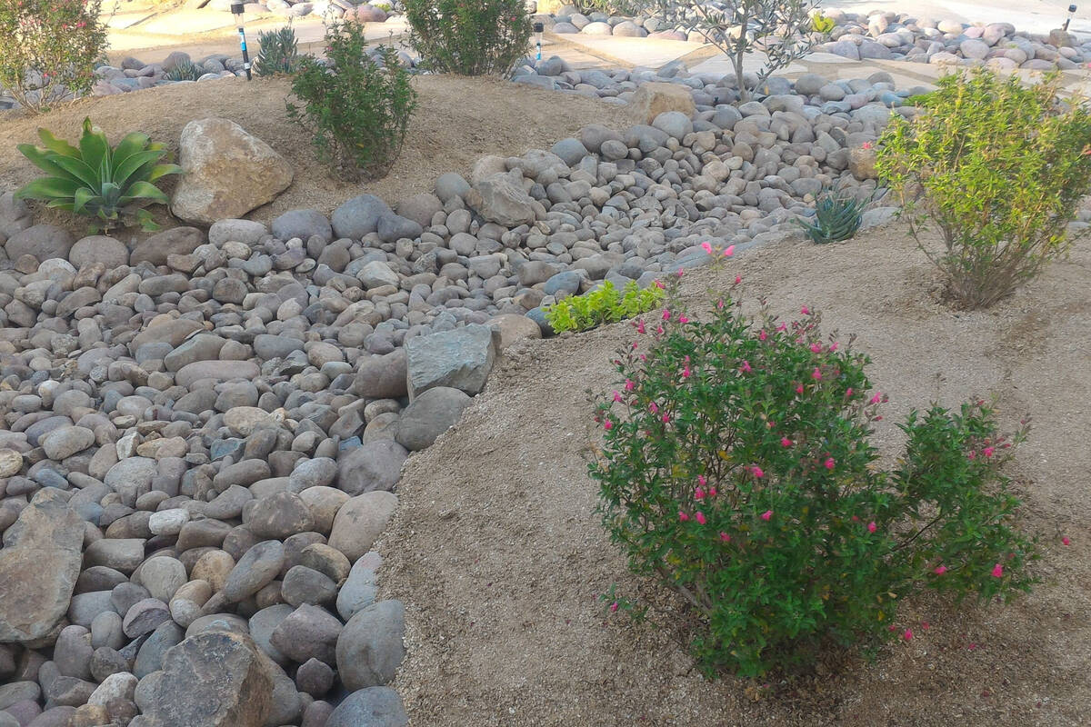 There are lots of good landscape ideas that use no water, including changes in rock sizes, text ...