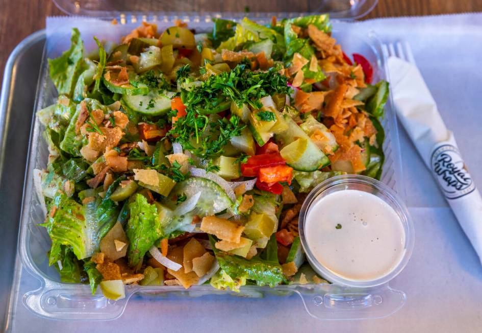 A fattoush salad from Royal Wraps on Wednesday, Nov. 6, 2024, in Henderson. (L.E. Baskow/Las Ve ...