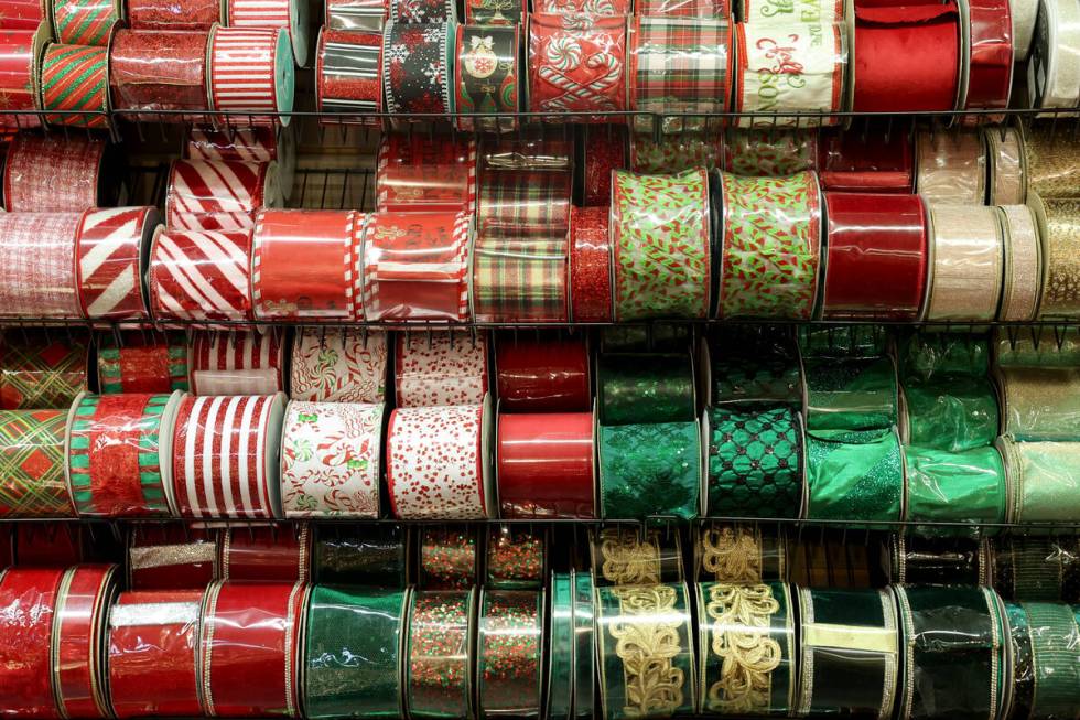 Christmas ribbon fills shelves at Ralph Jones Display at 2576 E. Charleston Blvd. in Las Vegas ...