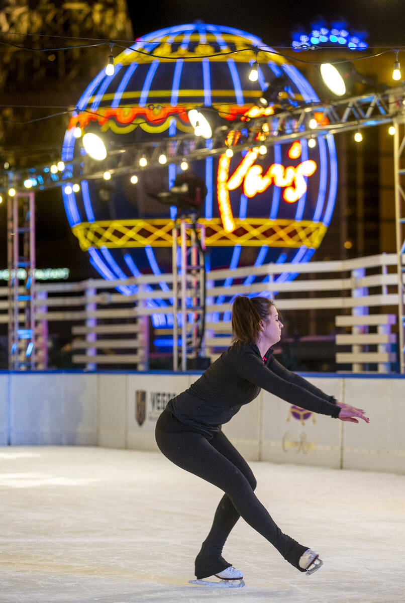 Sandra Byrd of Las Vegas spins while skating on the ice rink at The Cosmopolitan of Las Vegas o ...