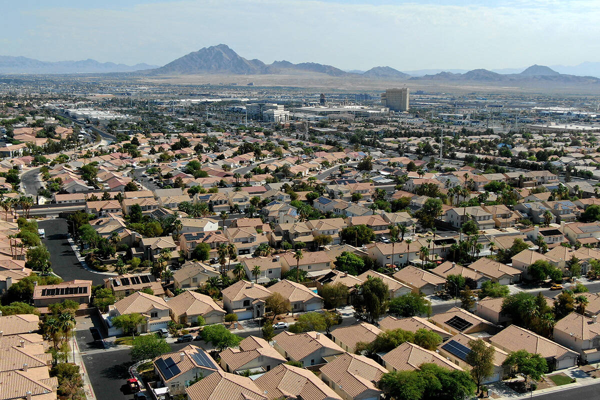 An aerial view of housing near American Pacific Drive in Henderson. (Las Vegas Review-Journal/File)