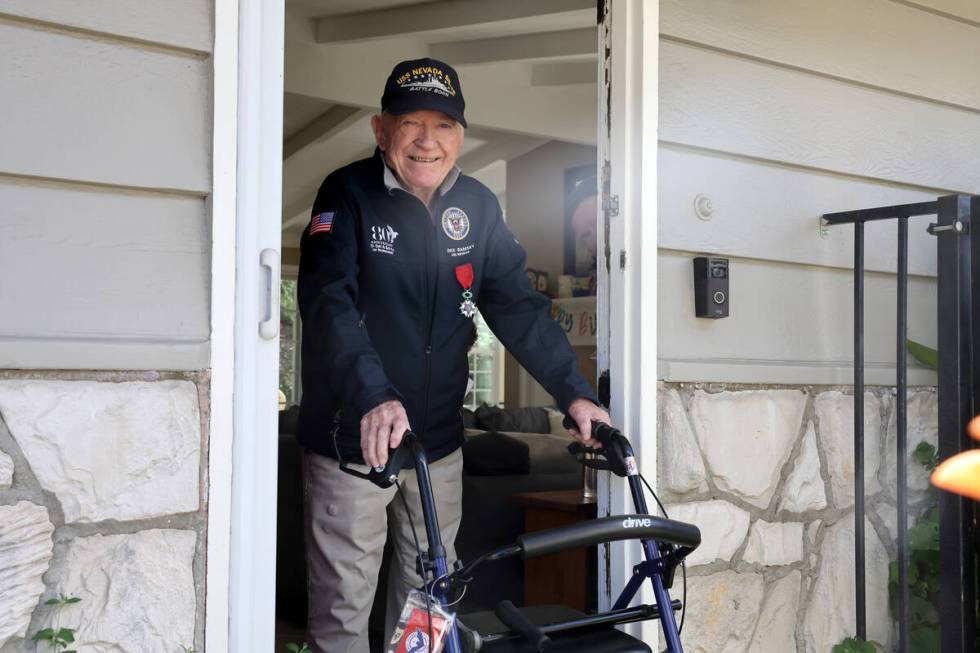 USS Nevada veteran Dick Ramsey, 101, poses for a photo at his home in Santa Clarita, Calif. Fri ...