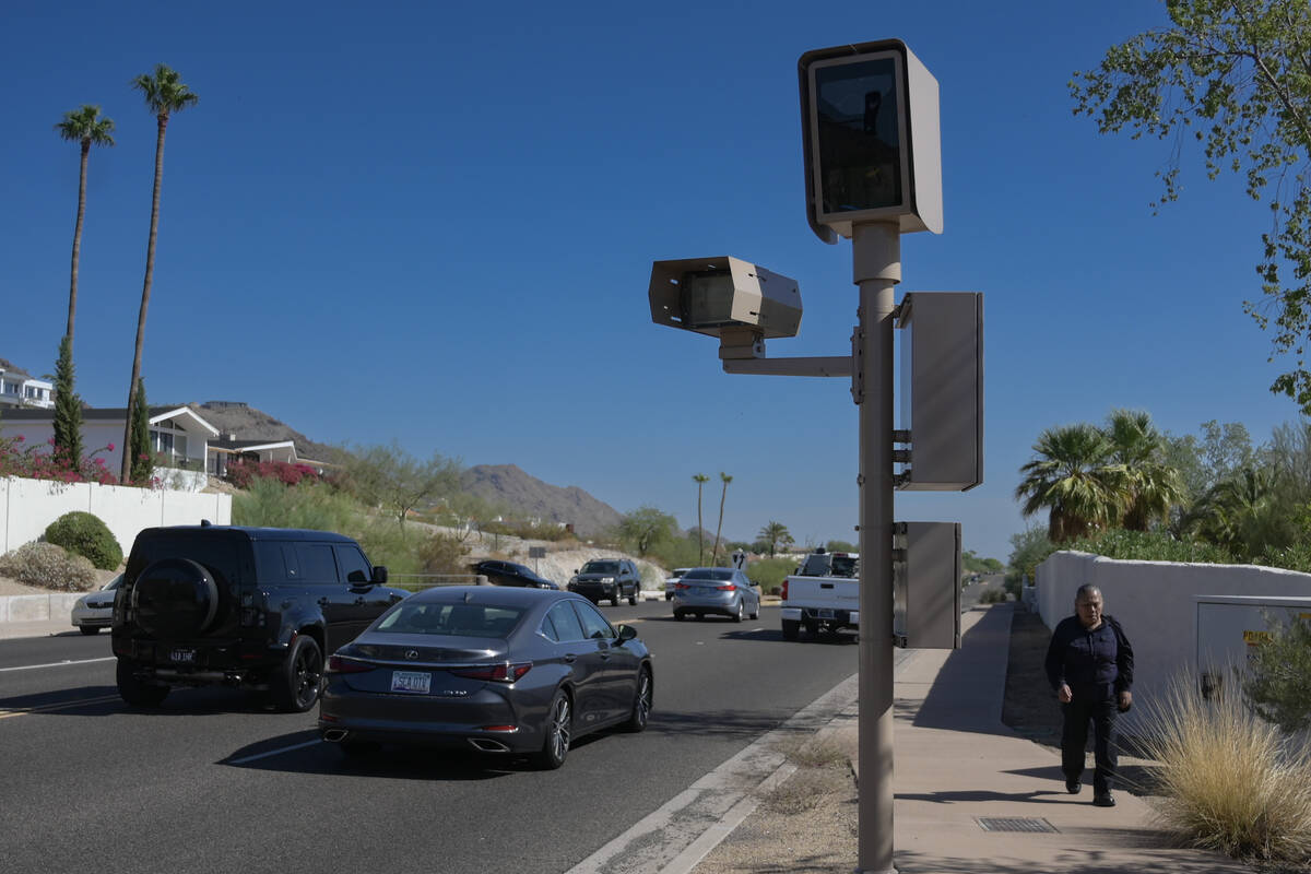 A red light camera is seen on Lincoln Drive in Paradise Valley, Arizona Monday, October 29, 202 ...