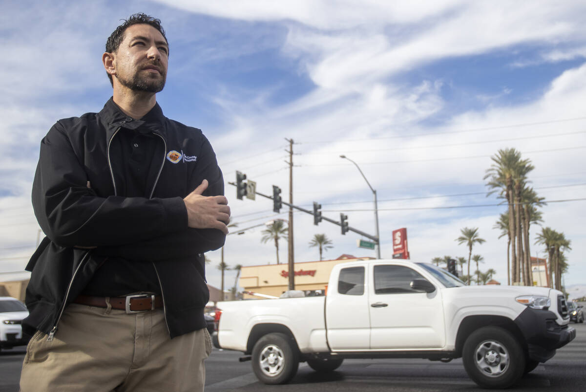 Clark County Commissioner Michael Naft at the intersection of Warm Springs and Eastern, Thursda ...