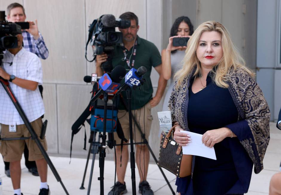 Former Las Vegas City Councilwoman Michele Fiore refuses to take questions after reading a stat ...