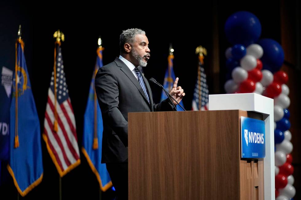 Rep. Steven Horsford, D-Nev., speaks during a watch party on election night Tuesday, Nov. 5, 20 ...