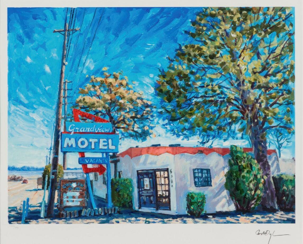 Bob Dylan's Grandview Motel, a hand hand-signed textured archival pigment giclée limited editi ...