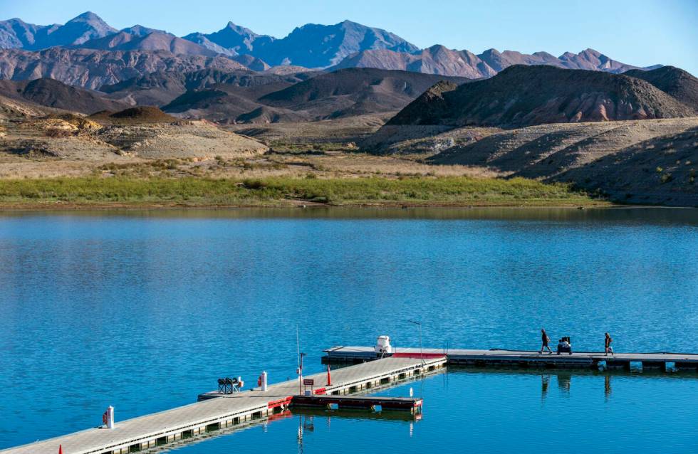 Visitors depart the Callville Bay Marina at Lake Mead on Aug. 15, 2024, near Boulder City. (L.E ...