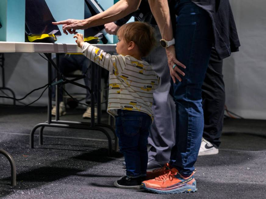 Voter Leslie Keck casts her ballot with her son Wesley Schettler, 2, on the final day of early ...