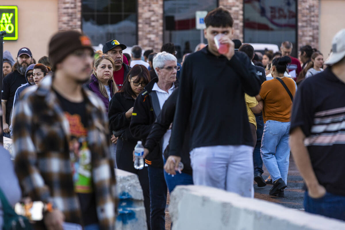 Voters stand in a long, back and forth line to cast their ballots in a polling spot at the Nell ...