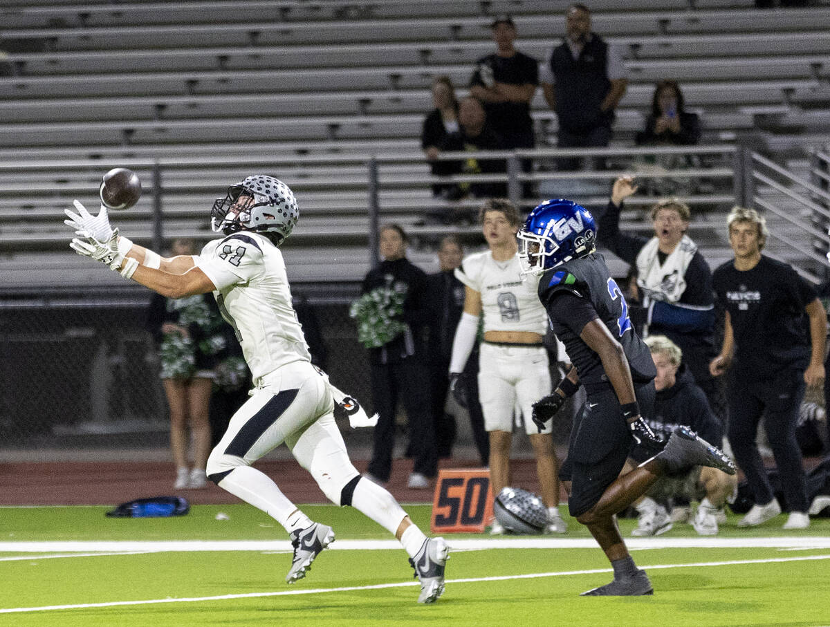 Palo Verde senior Colten Thresher (11) attempts to catch a pass but eventually loses the ball d ...