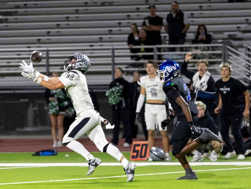 Palo Verde senior Colten Thresher (11) attempts to catch a pass but eventually loses the ball d ...