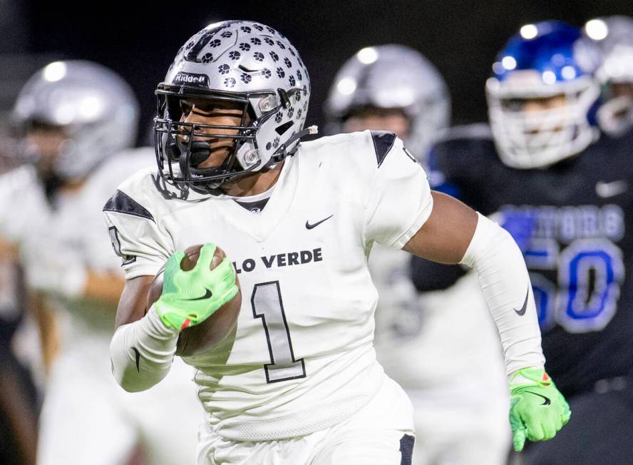 Palo Verde running back Bryant Johnson (1) runs with the ball during the 5A Division II Souther ...