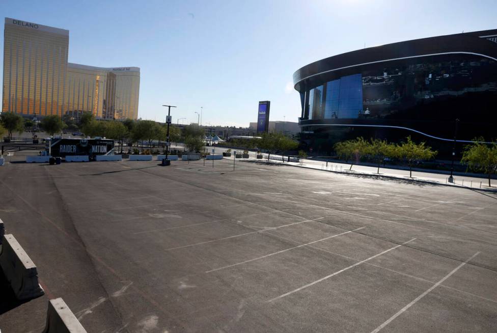 Lot B at Allegiant Stadium, where the planned Boring Company Vegas Loop station is planned to b ...