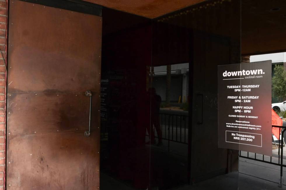 The padlocked entrance of Downtown Cocktail Room is seen Sunday, November 3, 2024, in Las Vegas ...