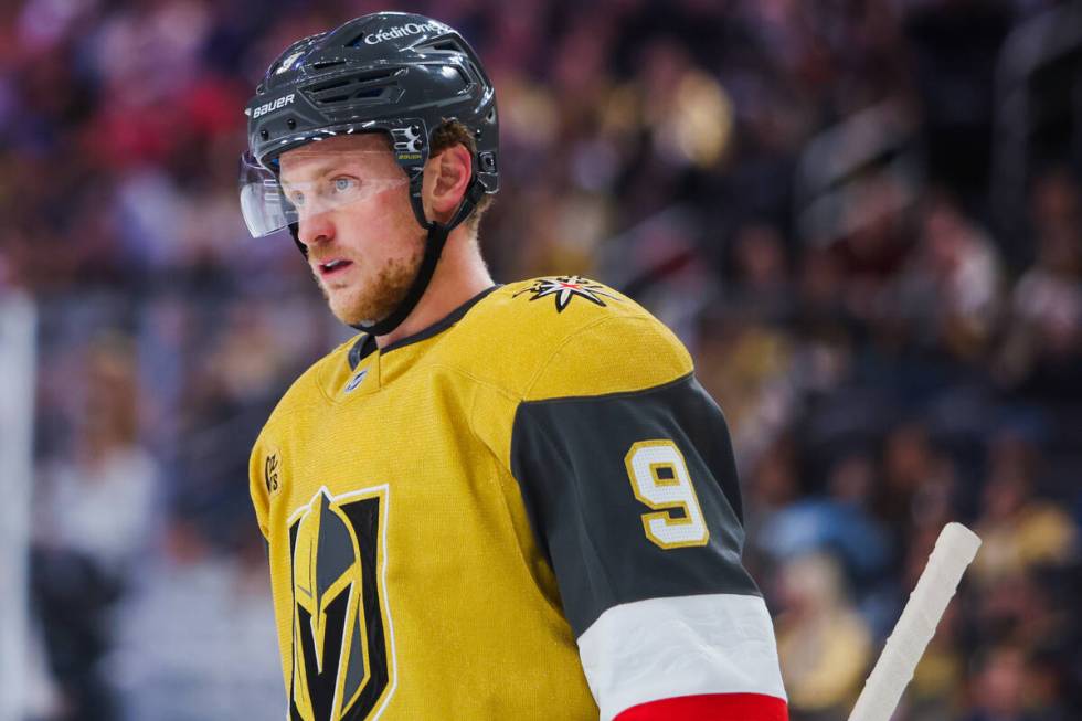 Golden Knights center Jack Eichel (9) is seen during an NHL hockey game between the Golden Knig ...