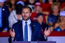 Republican vice presidential nominee Sen. J.D. Vance speaks to supporters at Treasure Island on ...