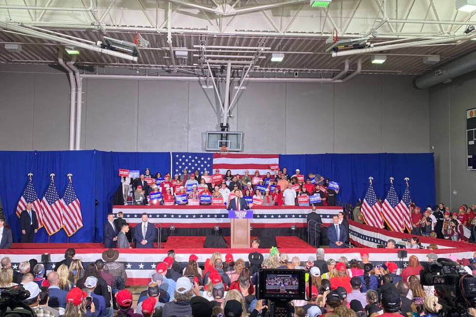 Republican vice presidential nominee Sen. J.D. Vance speaks to supporters at Whitney Recreation ...