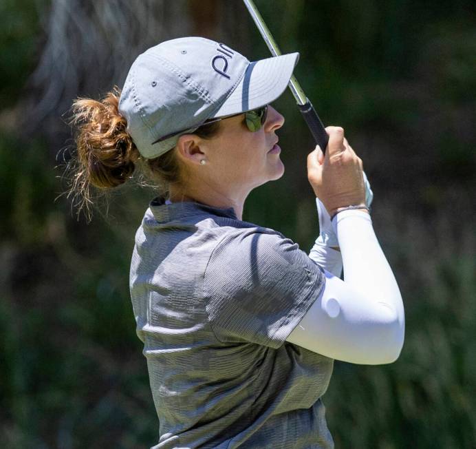 Ally Ewing watches her drive on hole 7 during the third day of Bank of Hope LPGA Match Play at ...