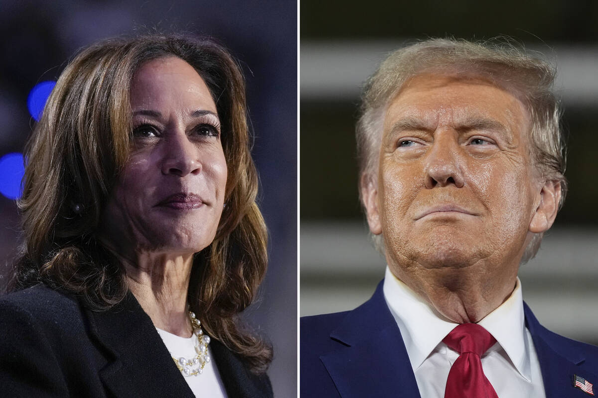 This combination of file photos shows Democratic presidential nominee Vice President Kamala Har ...