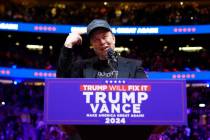 Elon Musk speaks before Republican presidential nominee former President Donald Trump at a camp ...