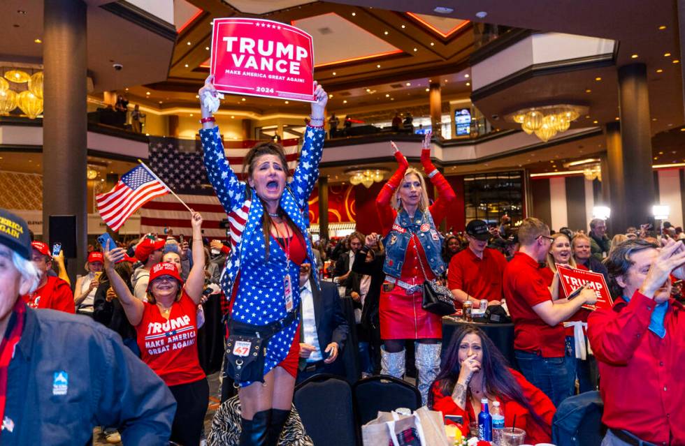 Supporter Valerie Rose yells out as she and others celebrate as Donald Trump is re-elected Pres ...