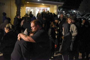 Voters wait in a long line to vote at a polling place in Pahrump, Nevada, Tuesday, Nov. 5, 2024 ...