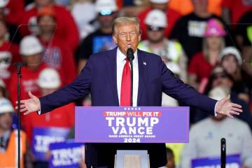 Republican presidential nominee former President Donald Trump speaks at a campaign rally at PPG ...