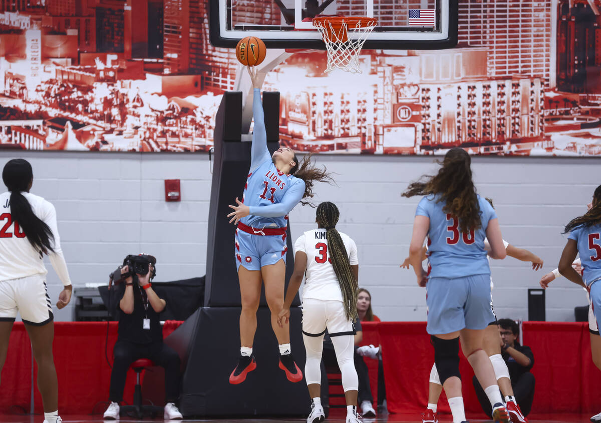 Loyola Marymount Lions forward Ali'a Matavao (11) lays up the ball against UNLV during the firs ...