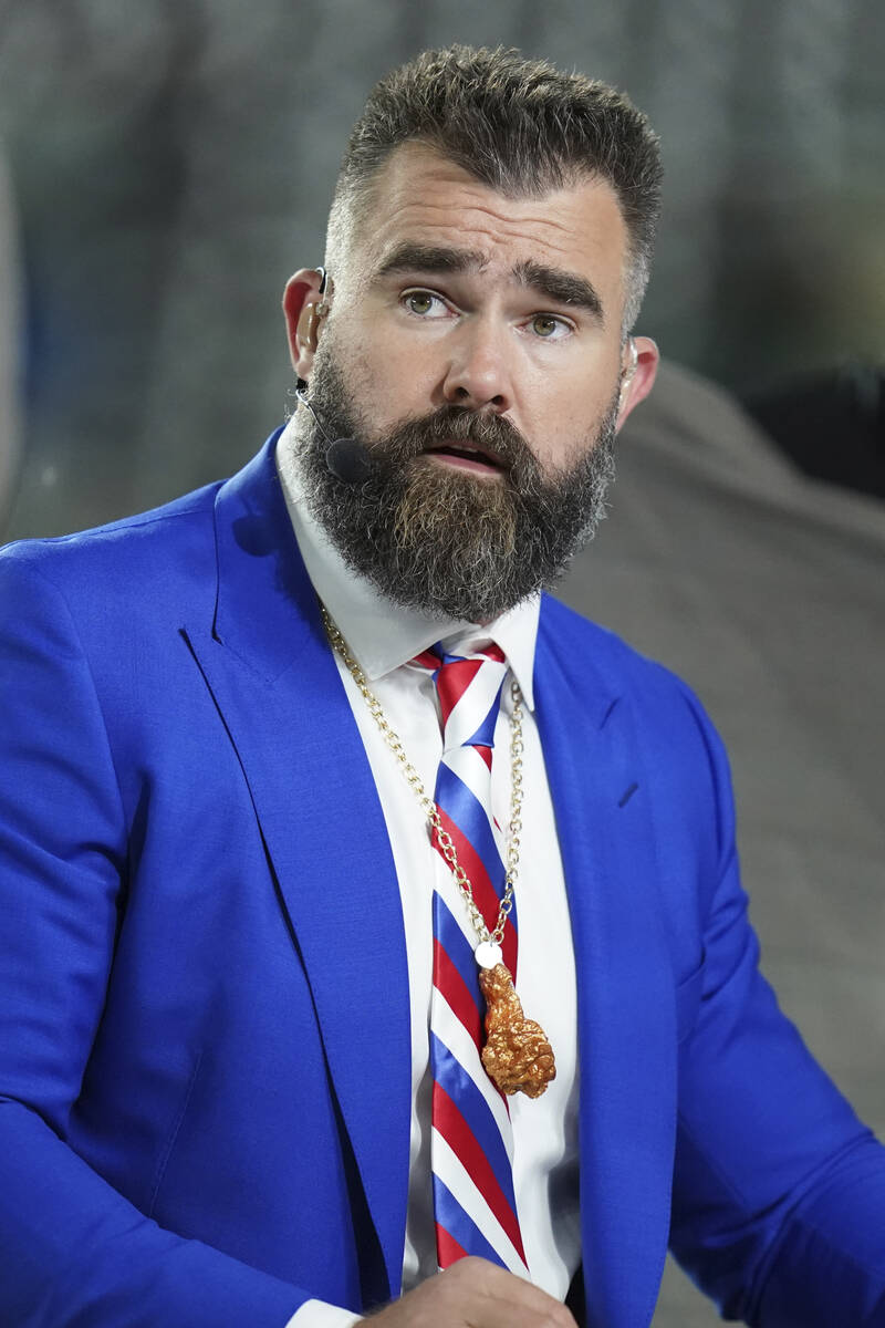 FILE - Former Philadelphia Eagles center Jason Kelce prepares for his ESPN debut as a Monday Ni ...