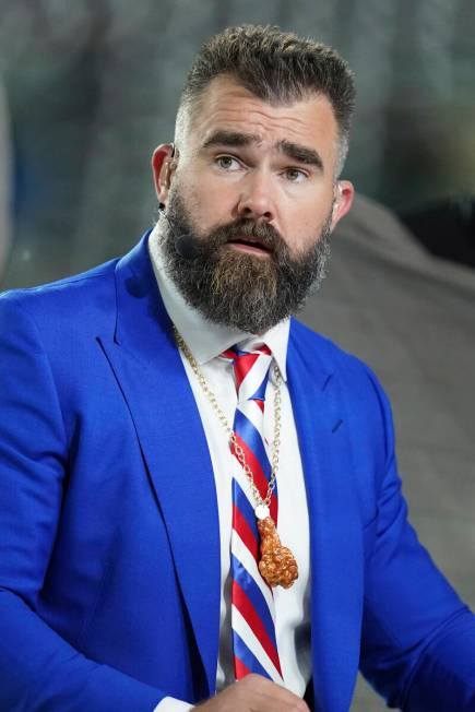 FILE - Former Philadelphia Eagles center Jason Kelce prepares for his ESPN debut as a Monday Ni ...