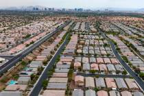 An aerial photo shows homes near Buffalo Drive, on Thursday, June 15, 2023, in Las Vegas. (Bizu ...