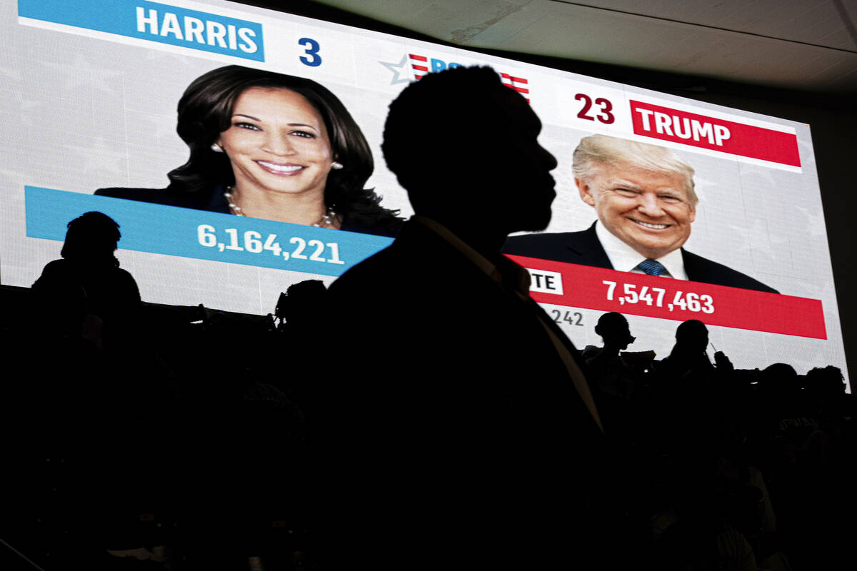 Howard University students watch live election results during a watch party near an election ni ...