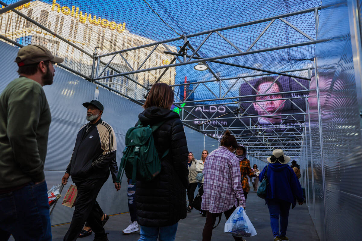 Barriers are seen on a pedestrian walkway ahead of the Formula 1 Las Vegas Grand Prix on the St ...