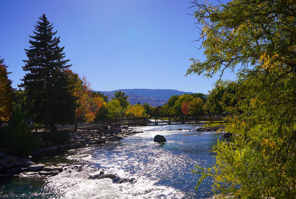 The Truckee River flows through Reno from its Lake Tahoe source and empties in Pyramid Lake, ab ...