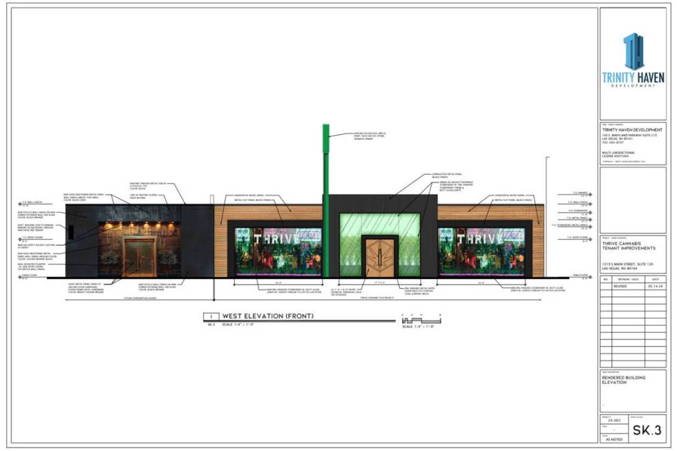 An exterior rendering of the proposed cannabis consumption lounge and Thrive Cannabis Marketpla ...