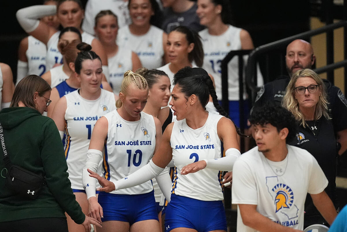 San Jose State takes the court to face Colorado State in the first set of an NCAA college volle ...