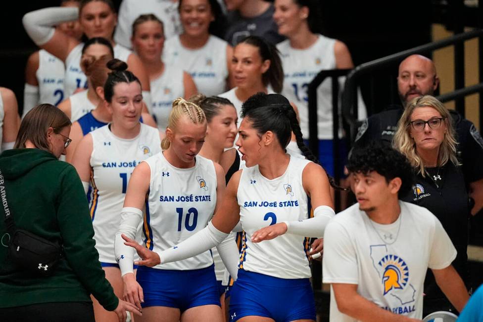 San Jose State takes the court to face Colorado State in the first set of an NCAA college volle ...