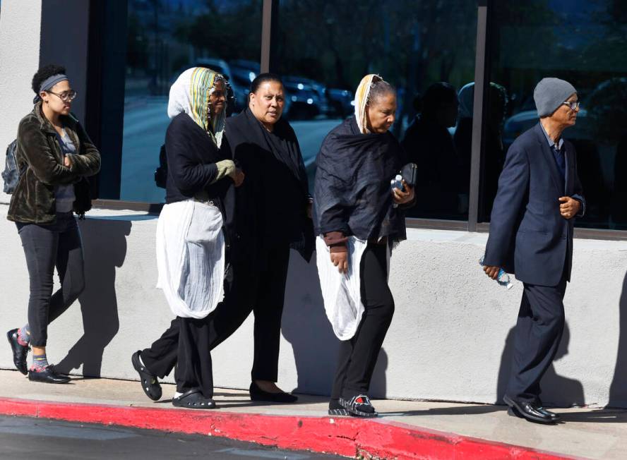 Mourners arrive at Central Church on Thursday, Nov. 7, 2024, in Henderson to attend a funeral s ...